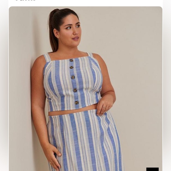 Torrid Blue & Ecru Adjustable Strap Crop Tank Top NWT Size 2X - Picture 3 of 15